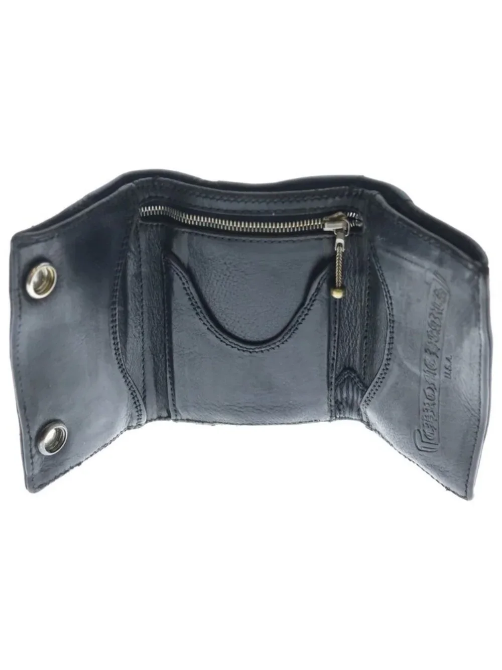 Chrome Heart Ball Button Cross Patch Leather Wallet Black
